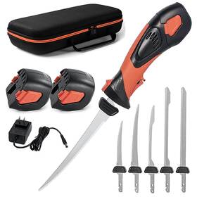 Ek24 Pratuor Cordless Electric Fillet Knife - 5 Ti-nitride Coated Non-stick Blades Ergono