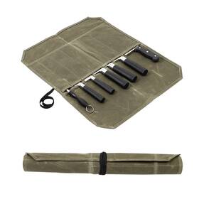 Qhanshiee 755325353699 Knife Roll Chef Bag Waxed Canvas Case With 7 Slots Port