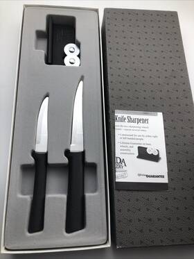 G236 Rada Cutlery Paring Plus Sharpener Gift Set Black Handle Made In Usa