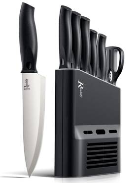 Randalfy 607469677080 Kitchen Knife Set With Block 7 Pieces Chef Knives Scissor B