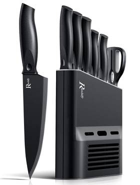 Randalfy 795890971614 Kitchen Knife Set With Block 7 Pieces Chef Knives Scissor For Meat/vegetab
