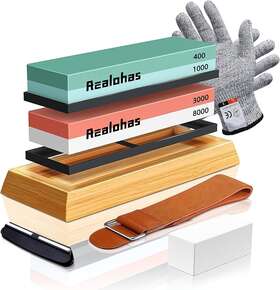 Realohas 691042837282 Knife Sharpening Wet Stone Kit Whetstones 3000 8000 Whetstone 400 1000 Grit