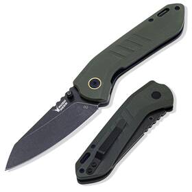 Rg-j213-d2-green-01 Rush Deer Pocket Knife - Folding With Button Lock D2 Steel Blade And G