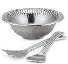 Salad Set Flutes Pearls 3 Piece Bowl Serving Spoon Fork Metal Three Quart New 019328036585