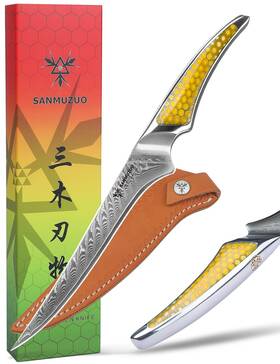 Las9-tgd Sanmuzuo 7 Inch Fillet Knife Japanese Vg-10 Damascus Steel Kitchen Fish Ultra