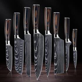 Senken Knives 657768993992 8-piece Premium Japanese Kitchen Knife Set With Laser Damascus Pattern