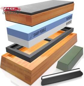Sharp Pebble 445040466493 Knife Sharpening Stones Kit With 1000/6000 And Classic Leather Stro