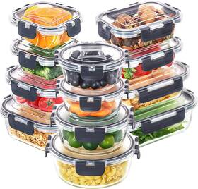 12pcs-grey Skroam 12 Pack Glass Food Storage Containers With Lids Meal Prep ... Fast Ship