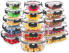 15pcs-grey Skroam Glass Food Storage Containers 15 Pack Meal Prep L