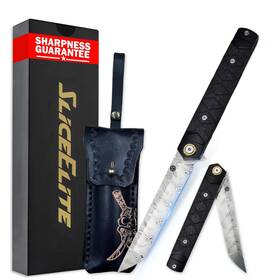 Sliceelite 669936078141 Hannya Samurai Folding Knife 3.74 Inch Blade 110 Layer Damascus Ste