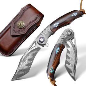 Sd-dgsh2-tp Spirit Deed 3.7 Inch Folding Pocket Knife Japanese Skd11 Damascus Steel Blade - Outdoor