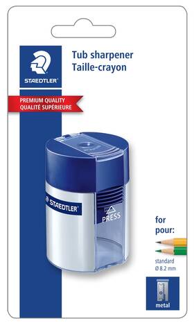511001bk Staedtler 031901939663 Metal Single Hole Sharpener With Tub Silver/blue
