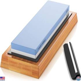 B01fzzul30 Stanley Premium Whetstone Knife Sharpener 1000/6000 Grit With Bamboo Base And Angle Guide