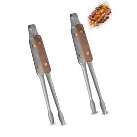 Exzer13 Strendier 2-pack 9.5 Inch Stainless Steel Kitchen Tongs With Wooden Handle Cooking Tweezer