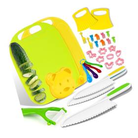 Yj01 Strendier 33 Pcs Kids Knife Set For Real Cooking - Toddler Cutting Boar