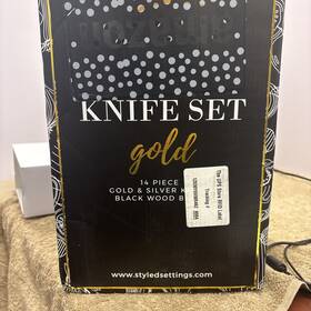 Styled Settings 850043230311 Gold And Silver Knife Set With Block Sharpener 14-piece