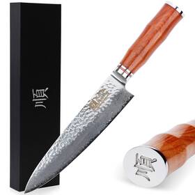 Sl-dk1045rn Sunlong Chefs Knives 8 Inch Gyuto Japanese Hammered Damascus Natural Bloodwo