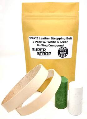 Super Strop 304624207617 3/4x12 Inch 2 Pack Leather Honing Polishing Belt With White And Green Compoun