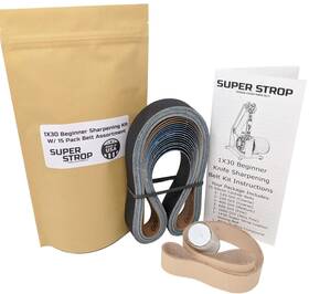 Super Strop 304624211652 1x30 Beginner Knife Sharpening Belt Kit With 15 Pack Sanding Assortment An