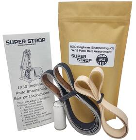 Super Strop 304624215124 1x30 Beginner Sharpening Belt Kit With 5 Pack Sanding Assortment And