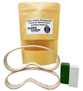 Ss12x12 Super Strop 1/2x12 Leather Honing Belts 2 Pack With White And Green Compound Fits Work Sharp