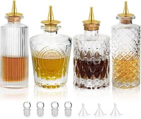 Suprobarware 782897777981 Bitters Bottle 4pcs Glass Dash Set For Cocktail With Zinc Alloy Dasher To