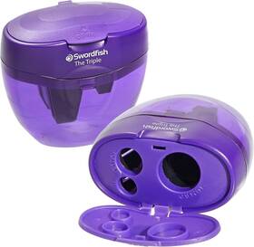 40228 Swordfish The Triple Three Hole Pencil Sharpener With Mess-free Pack Of 1 Purple