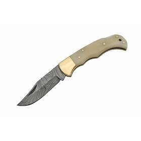 Dm-1110 Szco Sanz Damascus Folding Knife 3.75 Inch Lockback Bone Handle Pocket