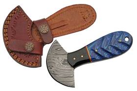 Dm-1298bl Szco Sanz Damascus Ulu Hunting Knife 5 Inch - Blue Camping With Grooved Colo