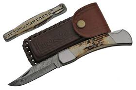 Dm1020 Szco Sanz Damascus Folding Pocket Knife Double Bolster Hunter