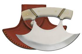 Pa8026bo Szco Supplies 5.5 Inch Bone Handle Crescent Blade Ulu Knife With Sheath White