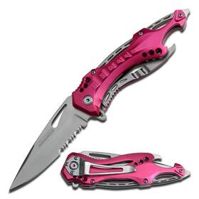 Tf-705pk-mc Tac-force Folding Pocket Knife 3.25-inch Serrated Blade Pink Aluminum Handl