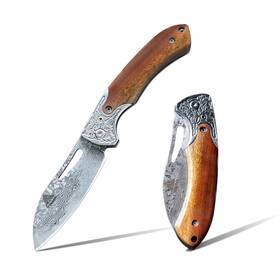 Tgzdd001 Tgpao Damascus Steel Folding Knife 7.1 Inch Multi-purpose Pocket Red Sandalwood