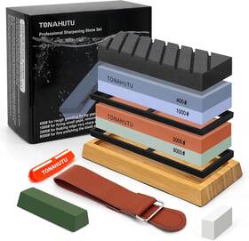 Tonahutu 445013515555 Knife Sharpening Stone Set Professional 4 Side Grit 400/1000 3000/8000 Premium