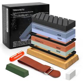 Tonahutu 788703064351 Knife Sharpening Stone Set Professional 4 Side Grit 400/1000 3000/80