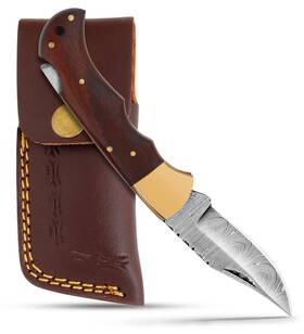 Te-13 Towering Eagle Brown Damascus Pocket Knife For Men - 6.5 Inches Folding With