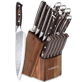 Tudoccy 796862273262 Kitchen Knife Set 16-piece With Built-in Sharpener And Wooden Bloc