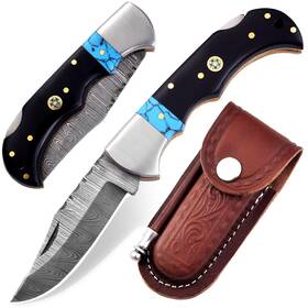 Ua-2001 Ua Knives Handmade Pocket Knife For Men - 6 5 Inche Damascus Steel Folding With L