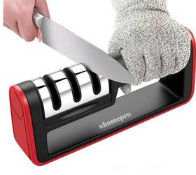Red-i3610 Uhomepro Knife Sharpener Professional Ceramic Tungsten Kitchen Sharpening System 3 Stage