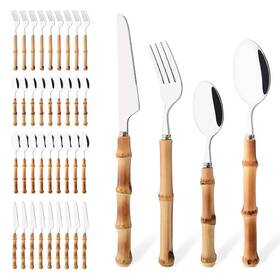 Zhuzi-silver410 Uniturcky 40pcs Silverware Set For 10 Bamboo Handle Flatware Stainless Steel Cutl