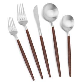 Vanys 703269672130 Silverware Set With Black Handle 30 Piece Stainless Steel Cutlery Flat