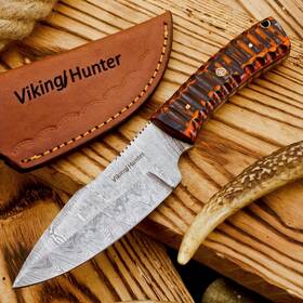 Hk-002 Viking Hunter 9 Inch Damascus Steel Fixed Blade Hunting Knives Skinning Knife For Outdoor Edc C