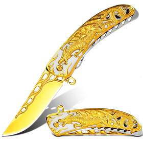 Vvs0024 Vividstill Pocket Knife For Men Cool Folding With 3d Golden Dragon Embossed Relie
