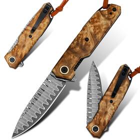 Vnla Vn2504 Damascus Folding Pocket Knife Handmade Forged Steel Blade