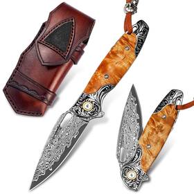 Vnla Vn2613dm Vg10 Damascus Steel Folding Pocket Knife Hand Forged Edc With Map