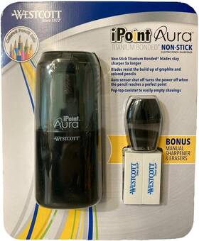 17541 Westcott Ipoint Aura Titanium Nonstick Electric Pencil Sharpener With Black