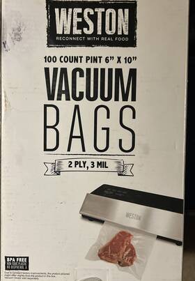 30-0106-w Weston 6-by-10-inch Vacuum-sealer Food Bags 100 Count Pint Qty 6x10