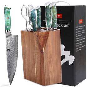 Shunx-7g Wildmok Damascus Kitchen Knife With Block 7pcs Premium Knives Set Wit
