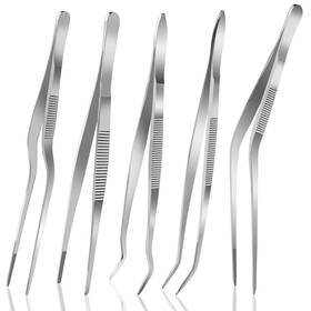 St30412 Yokudo 6.3 Inch Food Tweezers Stainless Steel With Precision Serrated Tips 5pcs Kit