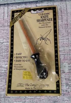 Zanger Company 000701000040 Vintage The Zip Zap Ceramic Rod Knife Sharpener Wood Handle -zanger Rare